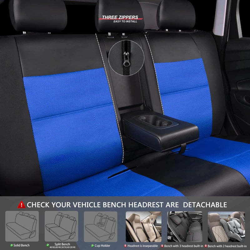 CAR PASS Luxurious Faux PU Leather Universal Seat Covers Set, Car Seat Cover Full Set Fit for Vehicles Sedan SUVs Trucks with Super 5mm Composite Sponge Inside, Airbag Compatible (Black and Blue) - Image 5